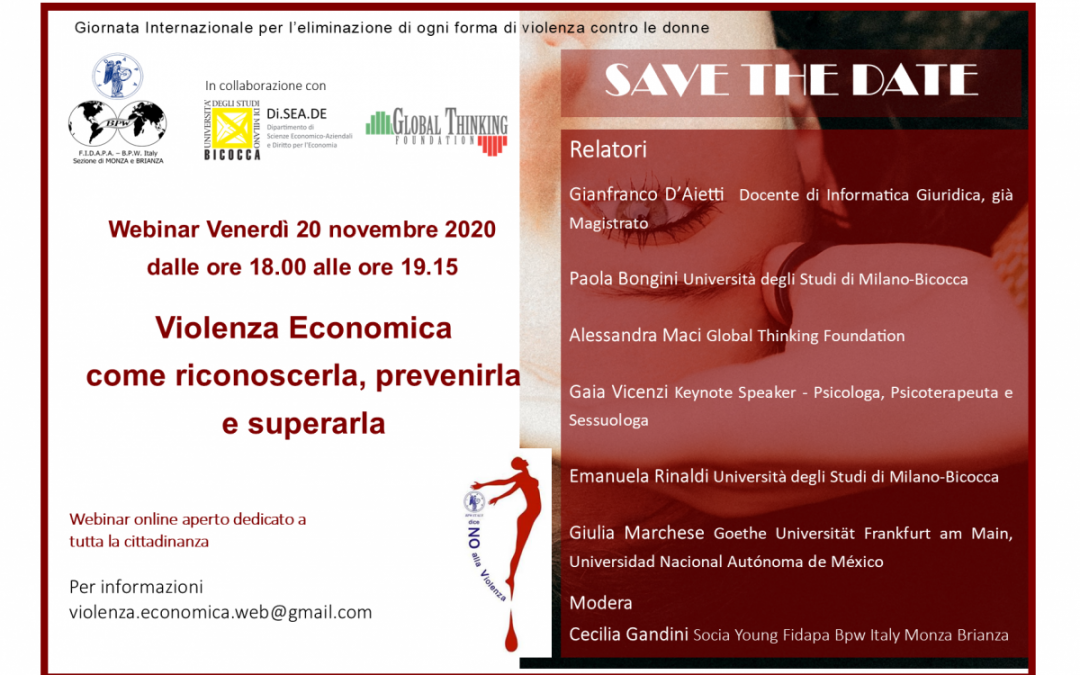 Violenza economica: come riconoscerla, prevenirla e superarla – Save the date