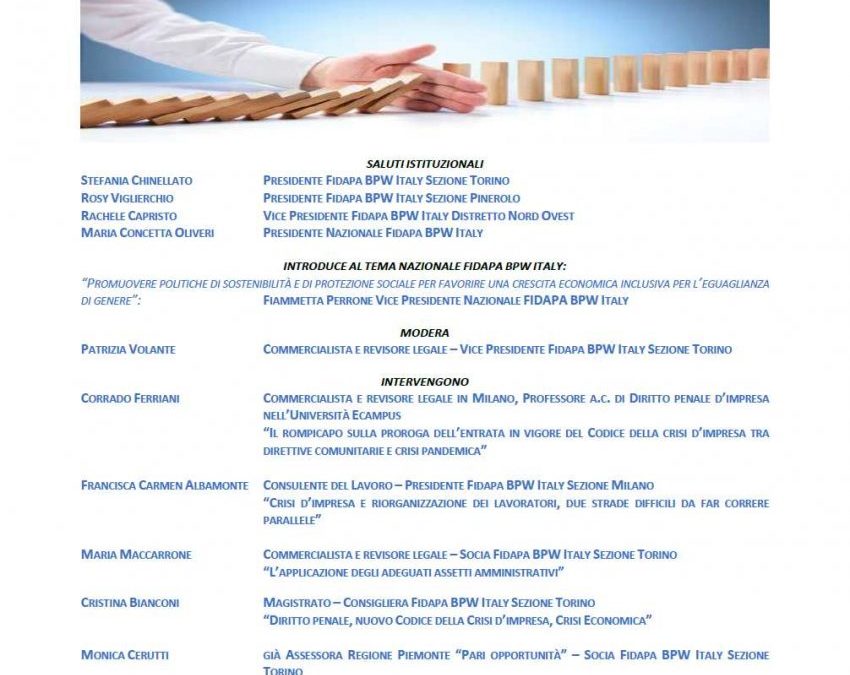 17 giugno 2021 webinar:”Crisi d’impresa: punti di forza e criticità della riforma fallimentare”